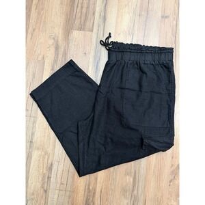 Time and Tru Black Linen Cargo Pants Drawstring Elastic Waist Plus Size 22